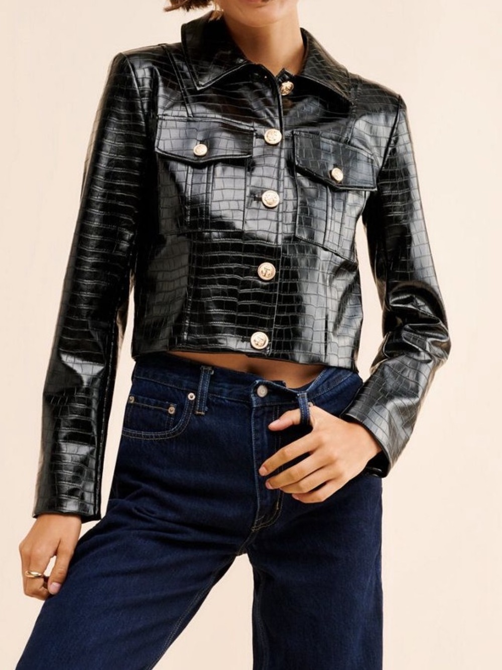 Anthropologie Avec Les Filles Vegan Leather Croc Lady Jacket Black XS